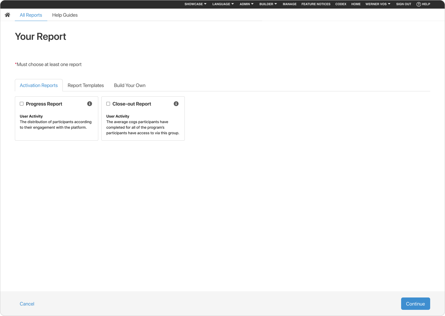 Report Setup - Start