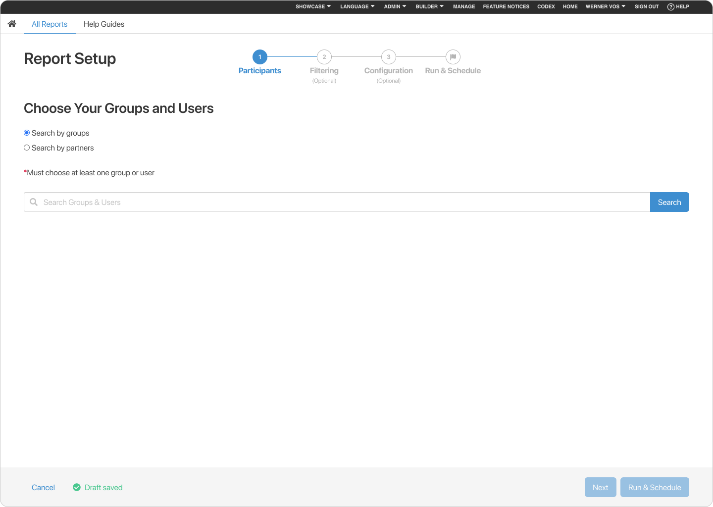 Report Setup - Step 1