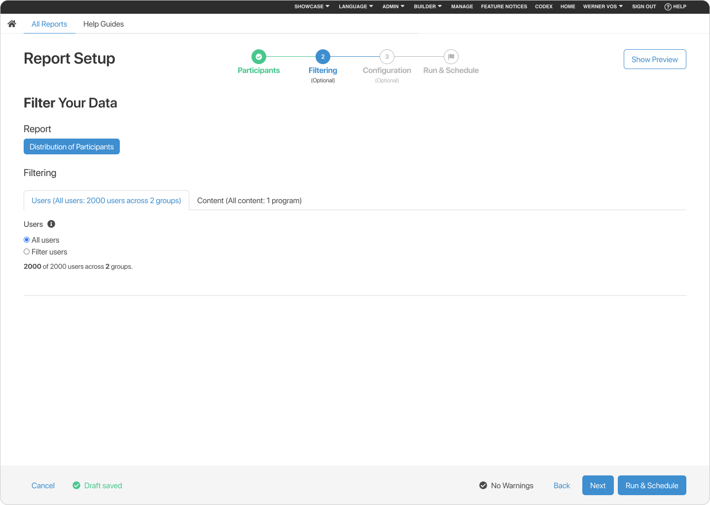 Report Setup - Step 2